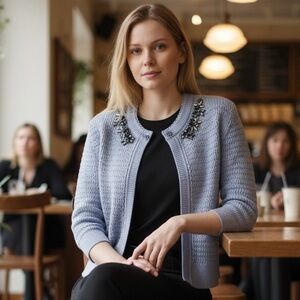 ✨ERDEM Light Blue Jeweled Knit Cardigan  - Luxe Statement Piece - Small✨